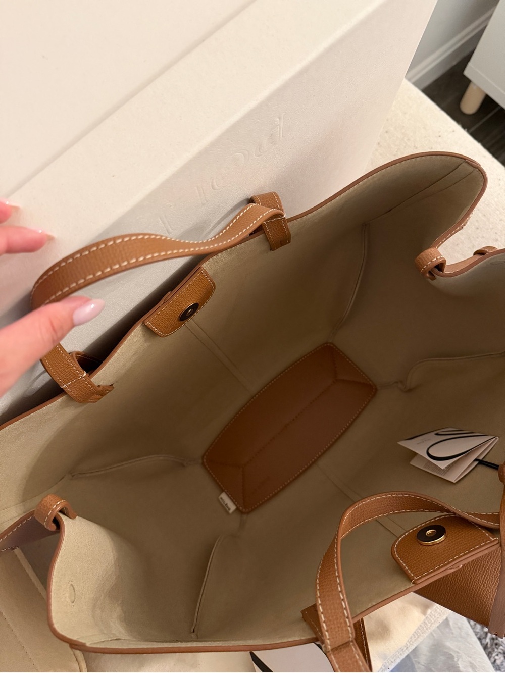 Polène Camel Brown Leather Tote with Pouch - Picture 3 of 7